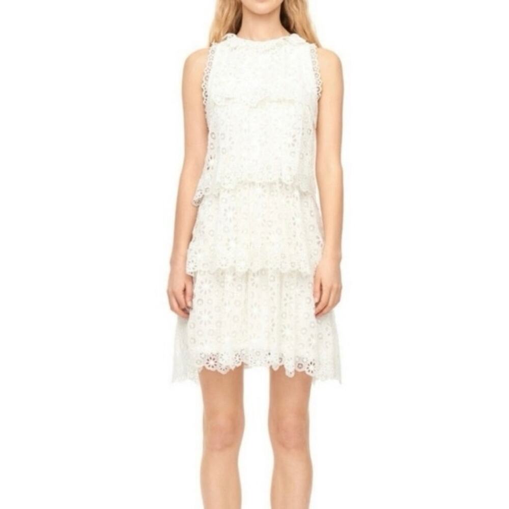 Rebecca Taylor White Eyelet High Neck Tiered Mini Dress Wmn’s 2 Bridal Wedding